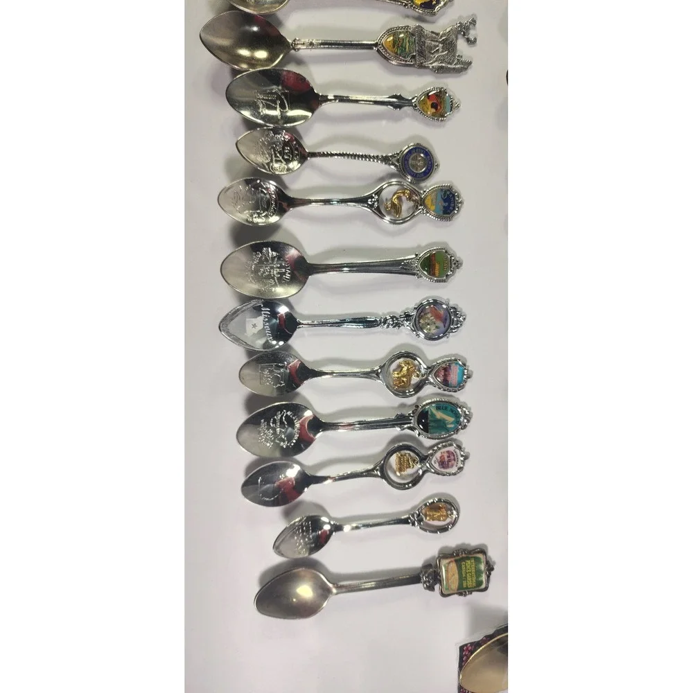 Vintage Souvenir Spoon Lot of 40+ Travel Destinations Silver Tone Pewter